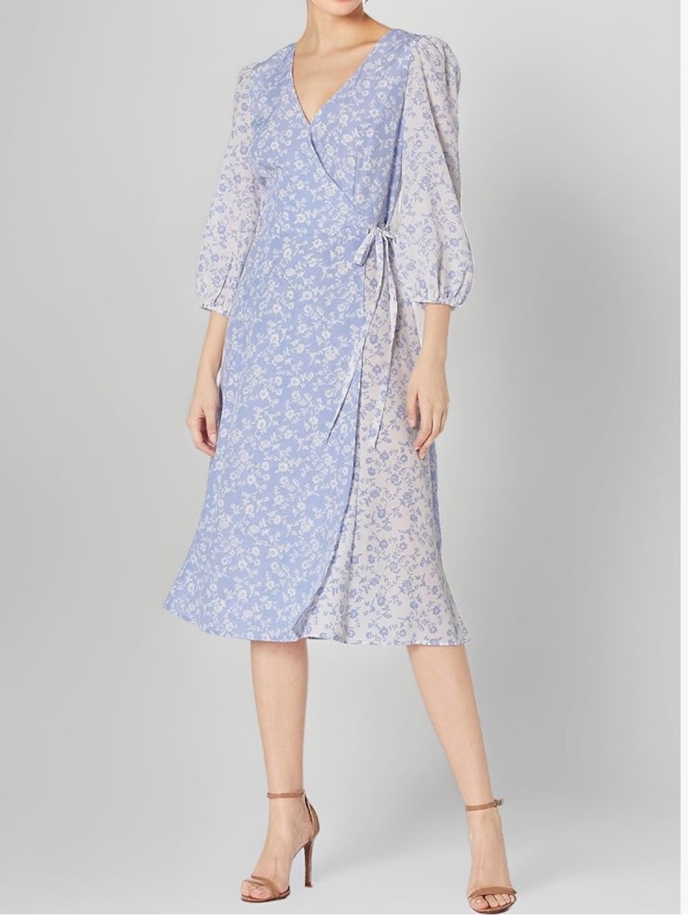 Vince Camuto Printed Faux-Wrap Midi Dress